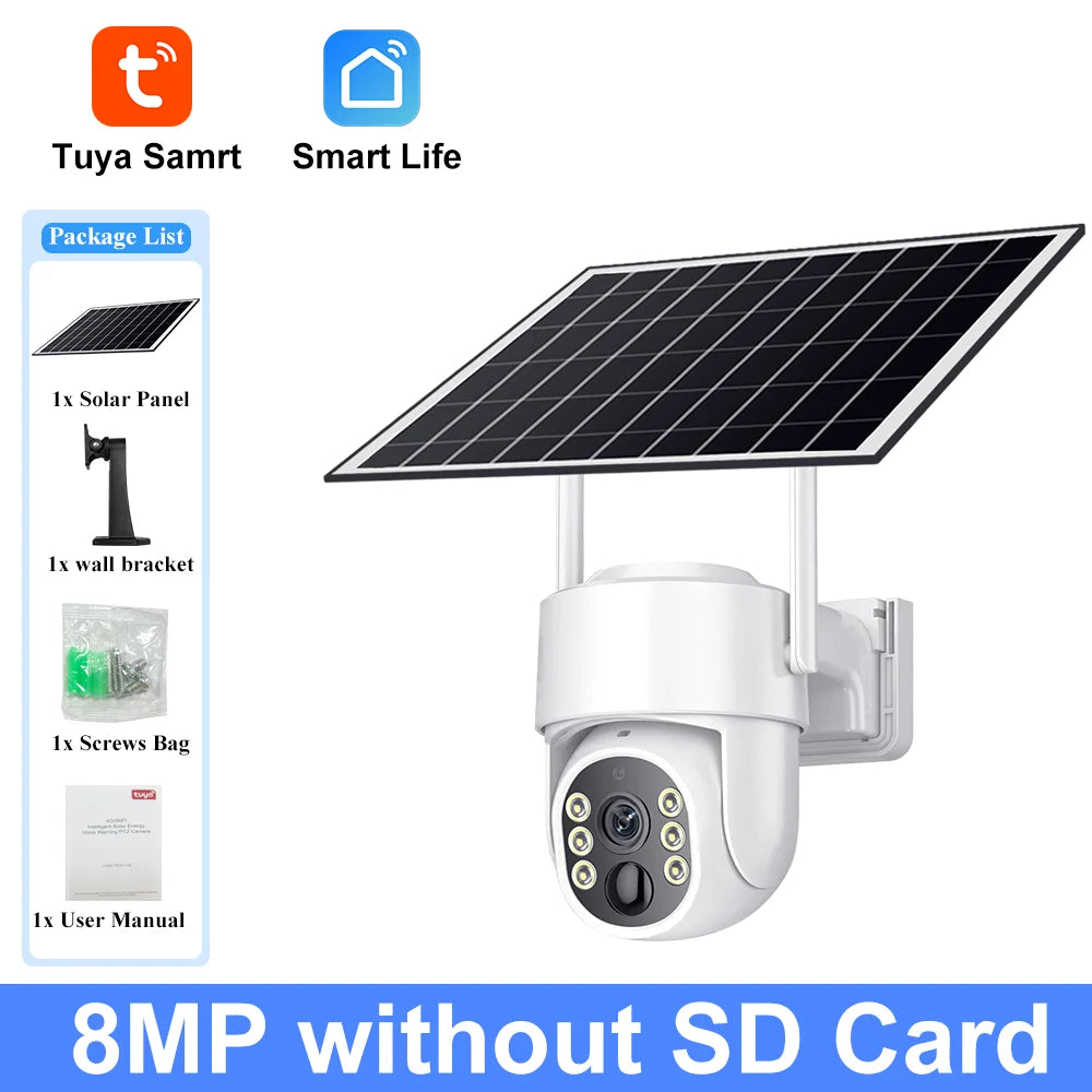 Cámara PTZ Solar Tuya 8MP WiFi con Detección de Movimiento y Batería