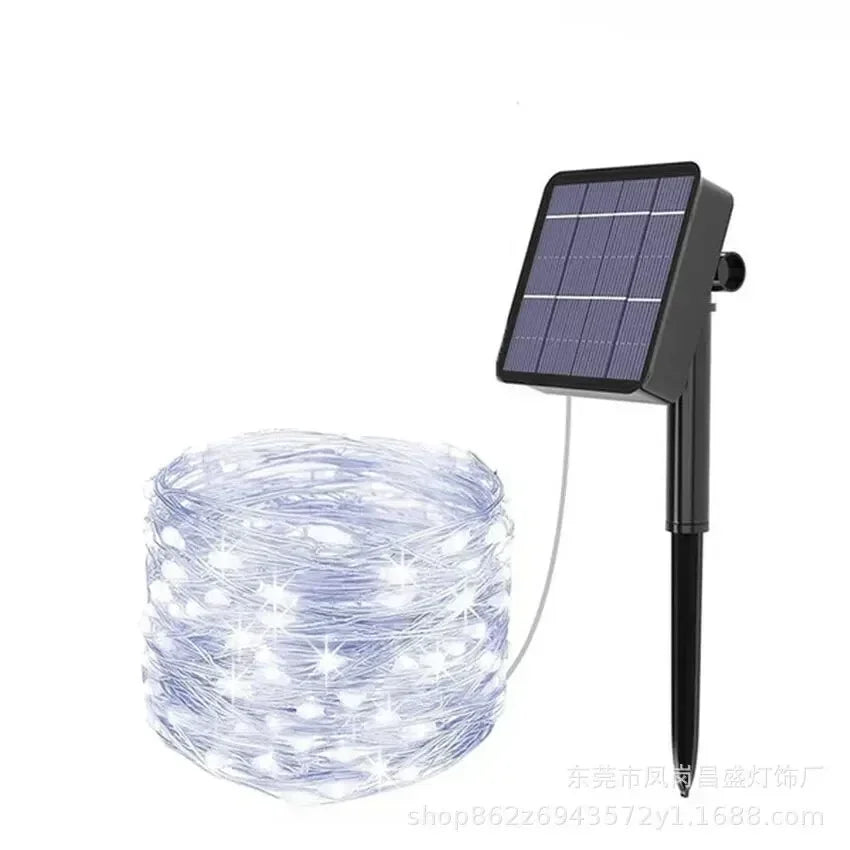 Luces Solares Hadas Hilo de Cobre Resistente al Agua Guirnalda Navideña para Jardín y Bodas 12m 100 LEDs