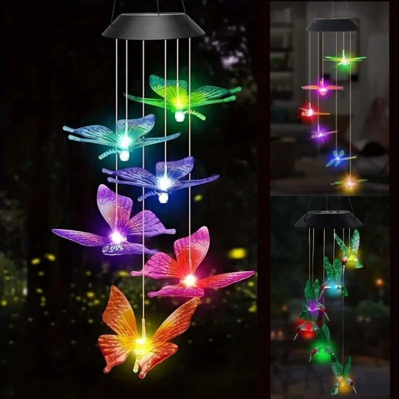 Carillón Solar Mariposa LED Multicolor Resistente al Agua Decoración Jardín y Navidad