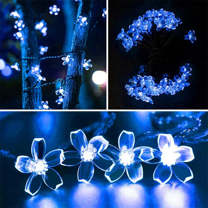 Luces Solares Flor de Cerezo para Jardín Resistente al Agua Guirnalda Decoración Navideña