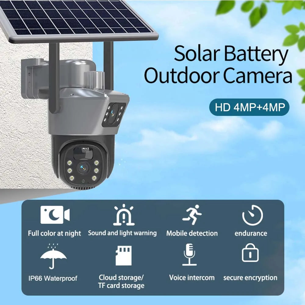 Cámara Solar CCTV 4K WiFi con Doble Lente PTZ para Exterior