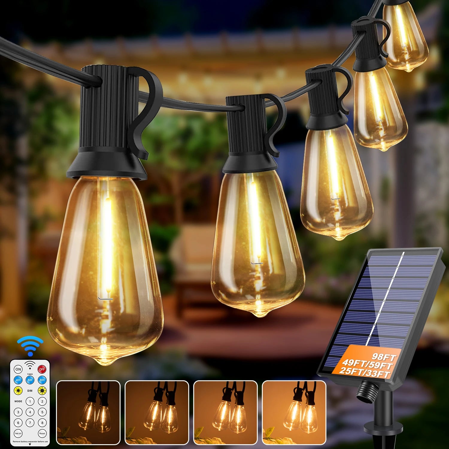 Luces Solares G40 LED para Patio con Control Remoto y 8 Modos