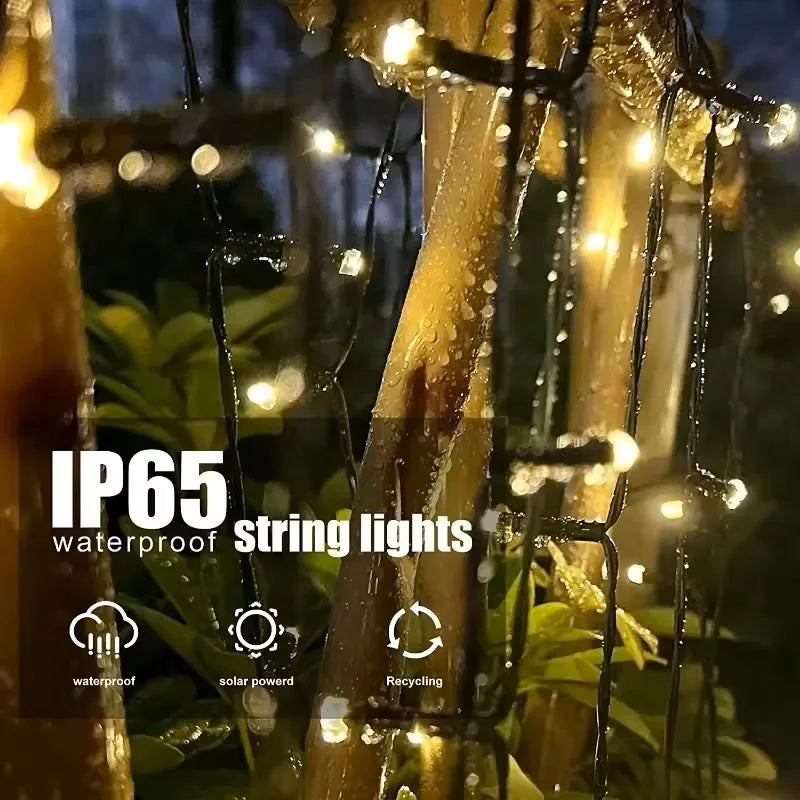 Guirnalda Solar LED de Carga Rápida IP65 8 Modos para Jardín y Navidad