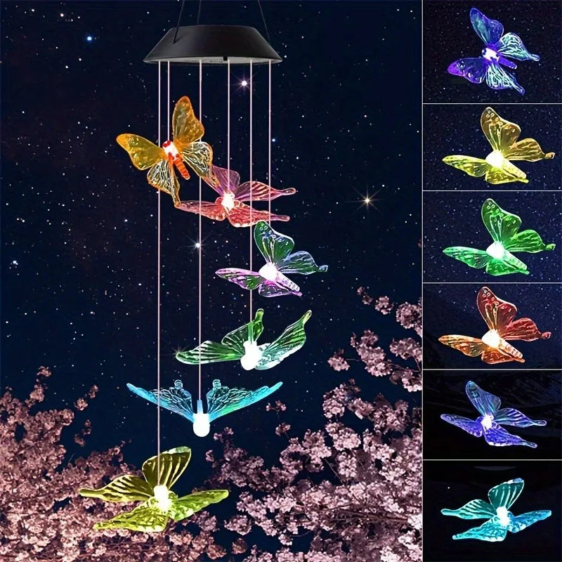 Carillón Solar Mariposa LED Multicolor Resistente al Agua Decoración Jardín y Navidad