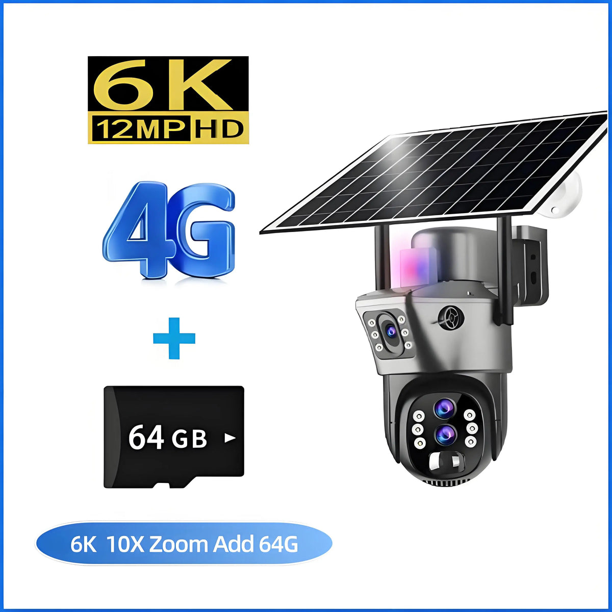 Cámara Solar PTZ 4G SIM 6K 12MP con Zoom 10X y Triple Lente