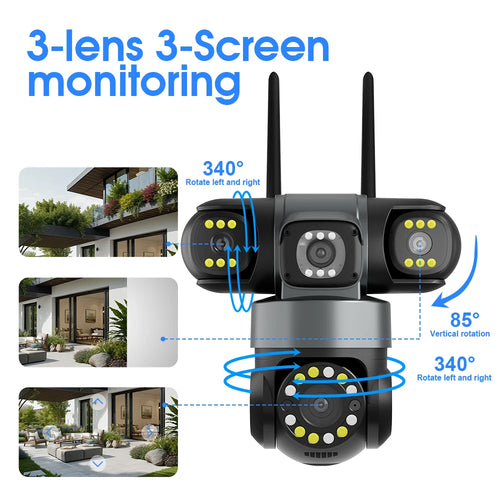 Cámara de Seguridad 20MP 10K con 4 Lentes, 3 Pantallas y Visión 360°