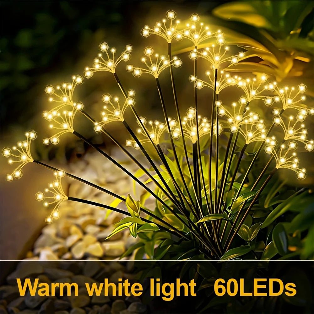 Luz Solar Fuegos Artificiales Blanco Cálido 60 LEDs 2 Modos Decoración Jardín y Navidad
