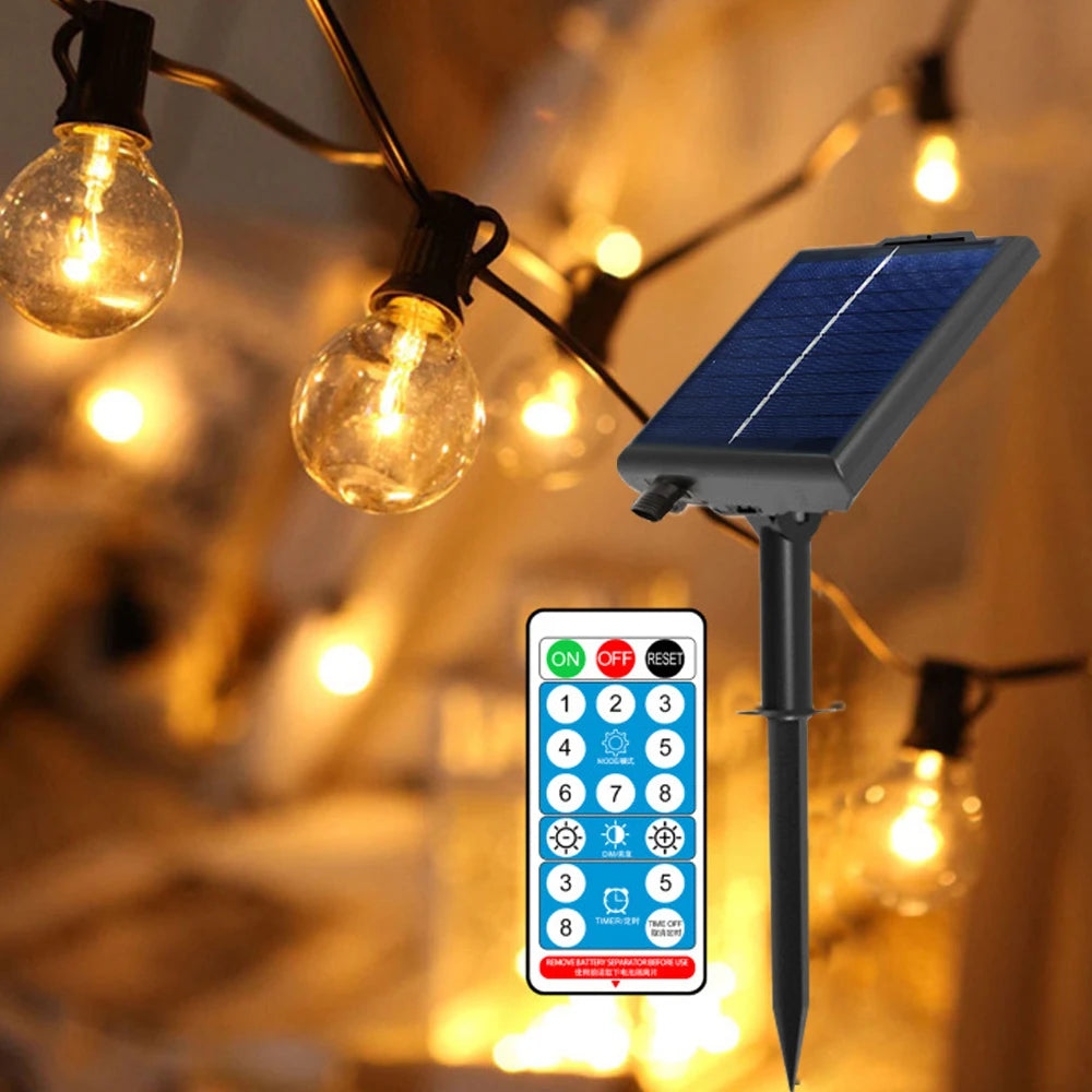 Luces Solares G40 para Patio con Control Remoto Bombillas Irrompibles IP65