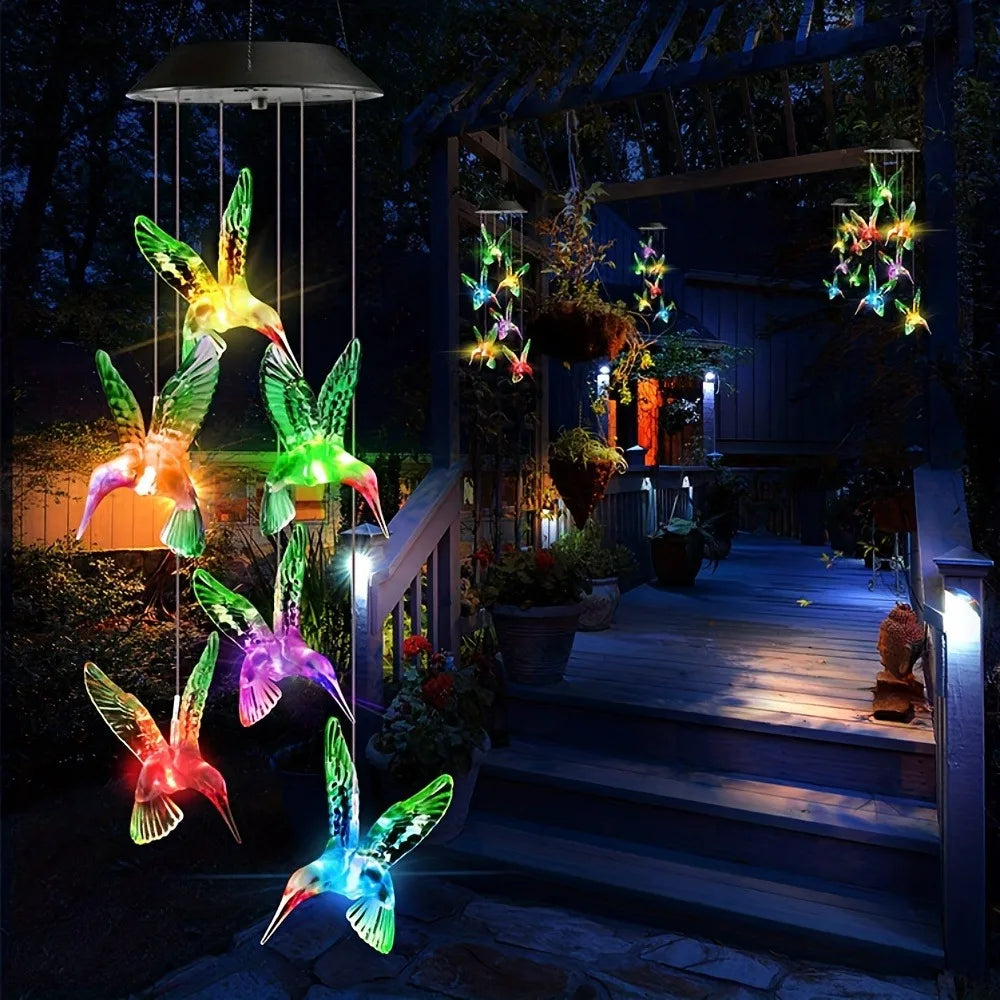 Carillón Solar Colibrí Decoración Exterior Jardín Navidad y Halloween