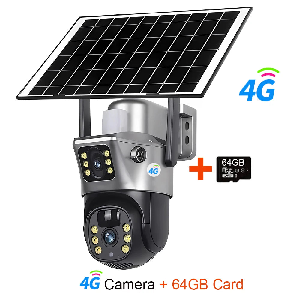 Cámara Solar 4G/WiFi Doble Lente 8MP 4K con Visión Nocturna PIR V380 Pro