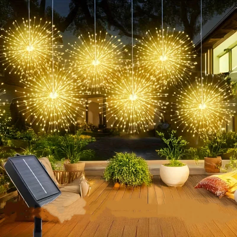 Luces Solares Fuegos Artificiales 240/450 LED 8 Modos para Jardín y Decoración Navideña