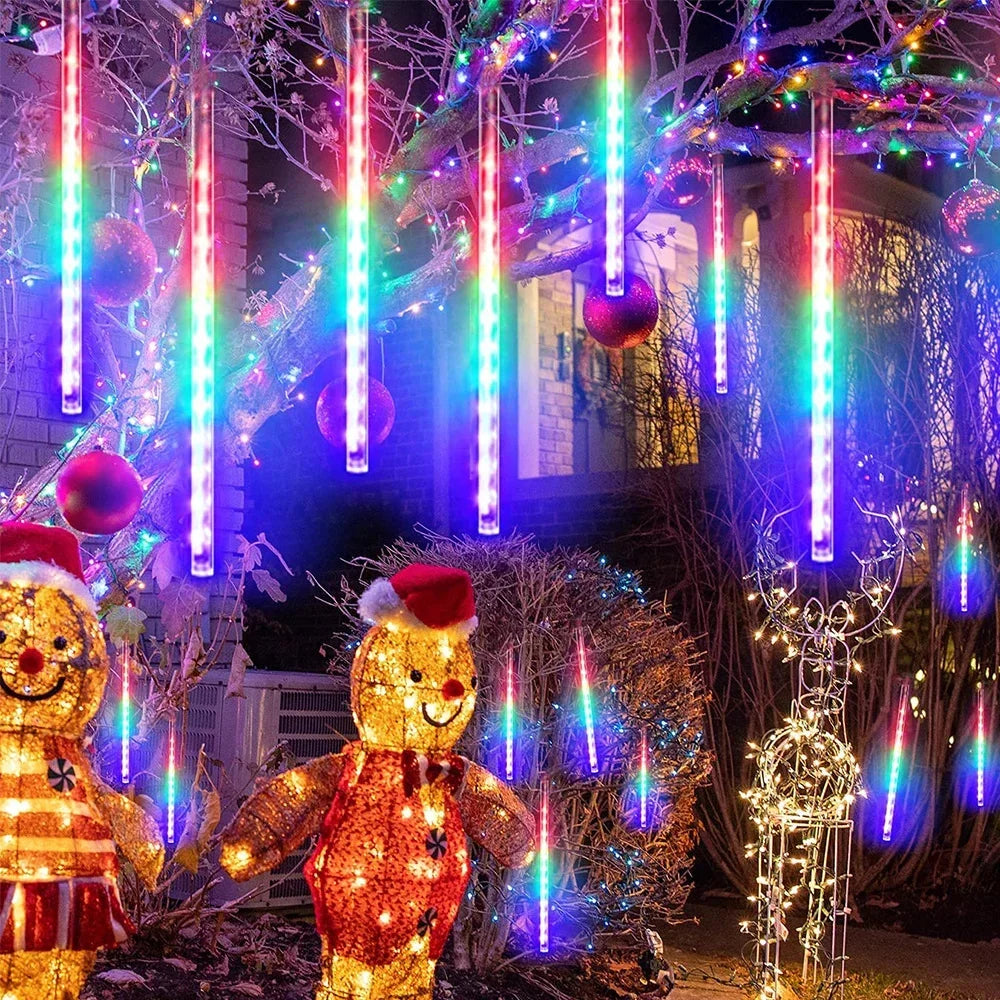 Luces Solares Lluvia de Meteoros 30/50cm Resistente al Agua Decoración Navideña Exterior