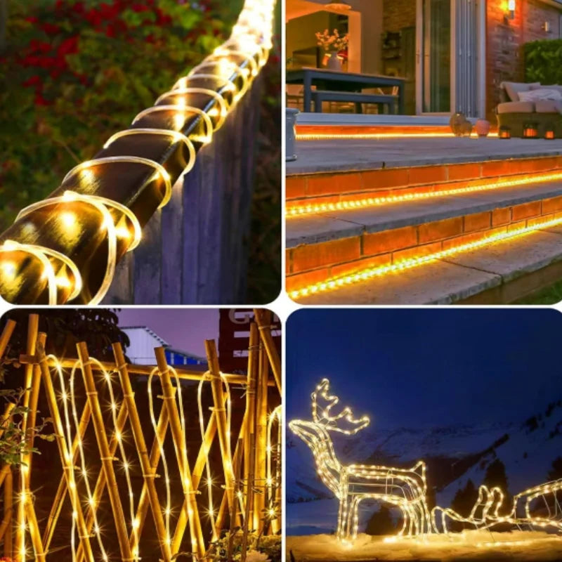 Luces Solares Cuerda para Jardín 12m/7m Resistente al Agua Decoración Navideña Exterior