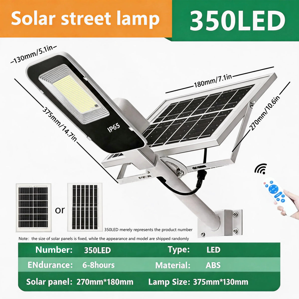 Lámpara Solar LED de Calle con Panel y Control Remoto