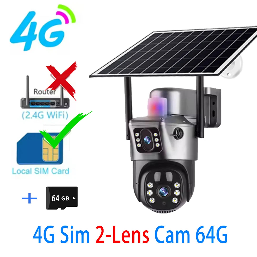 Cámara Solar 15MP 4G/WiFi Triple Lente y Triple Pantalla Zoom 10X V380 Pro