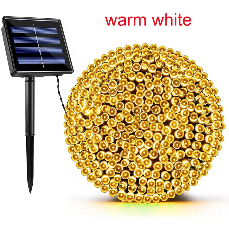 Guirnalda Solar LED de Carga Rápida IP65 8 Modos para Jardín y Navidad