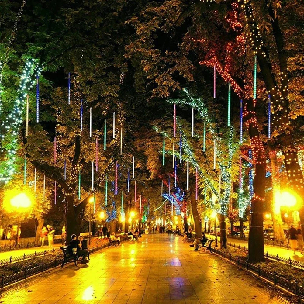 Luces Solares Lluvia de Meteoros 30/50cm Resistente al Agua Decoración Navideña Exterior