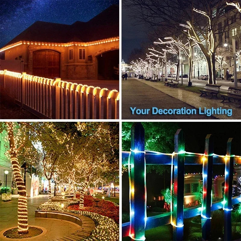 Luces Solares Guirnalda Cuerda Tubo para Jardín Resistente al Agua Decoración Navideña 7m-32m
