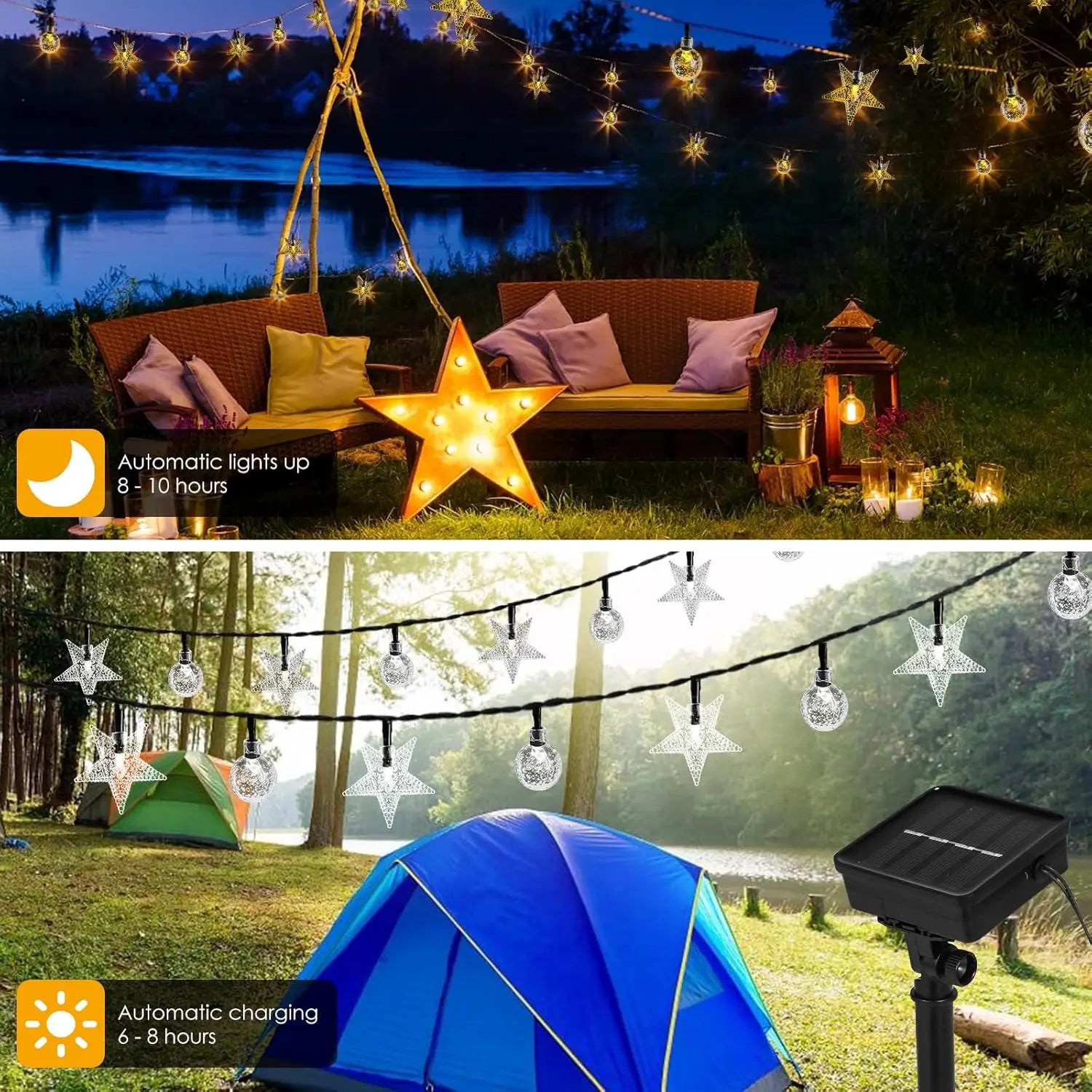 Luces Solares Bolas de Cristal y Estrellas 8 Modos para Halloween y Decoración Navideña