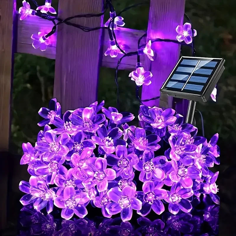 Luces Solares Flor de Cerezo Multicolor Guirnalda Resistente al Agua Decoración Navideña Exterior