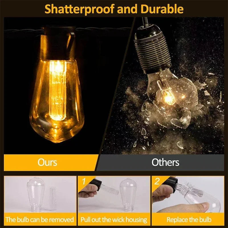 Guirnalda Solar LED Exterior Estilo Edison IP65 Resistente al Agua para Jardín y Fiestas