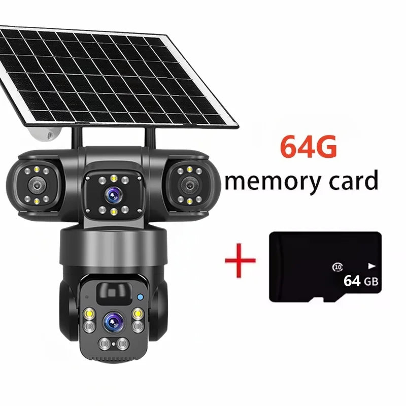 Cámara IP Solar 15MP 8K WiFi Triple Lente con Visión Nocturna y Panel Solar