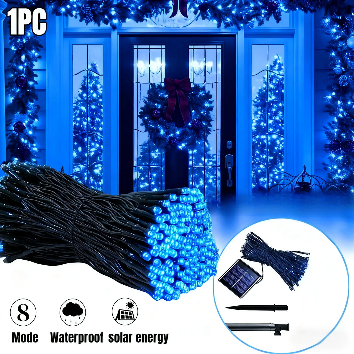 Luces Solares LED 30/100/200/300 IP65 8 Modos para Jardín y Navidad
