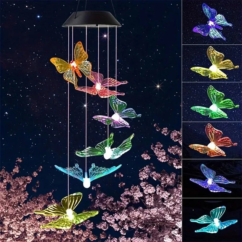 Carillón Solar Mariposa LED Multicolor Resistente al Agua Decoración Jardín y Navidad
