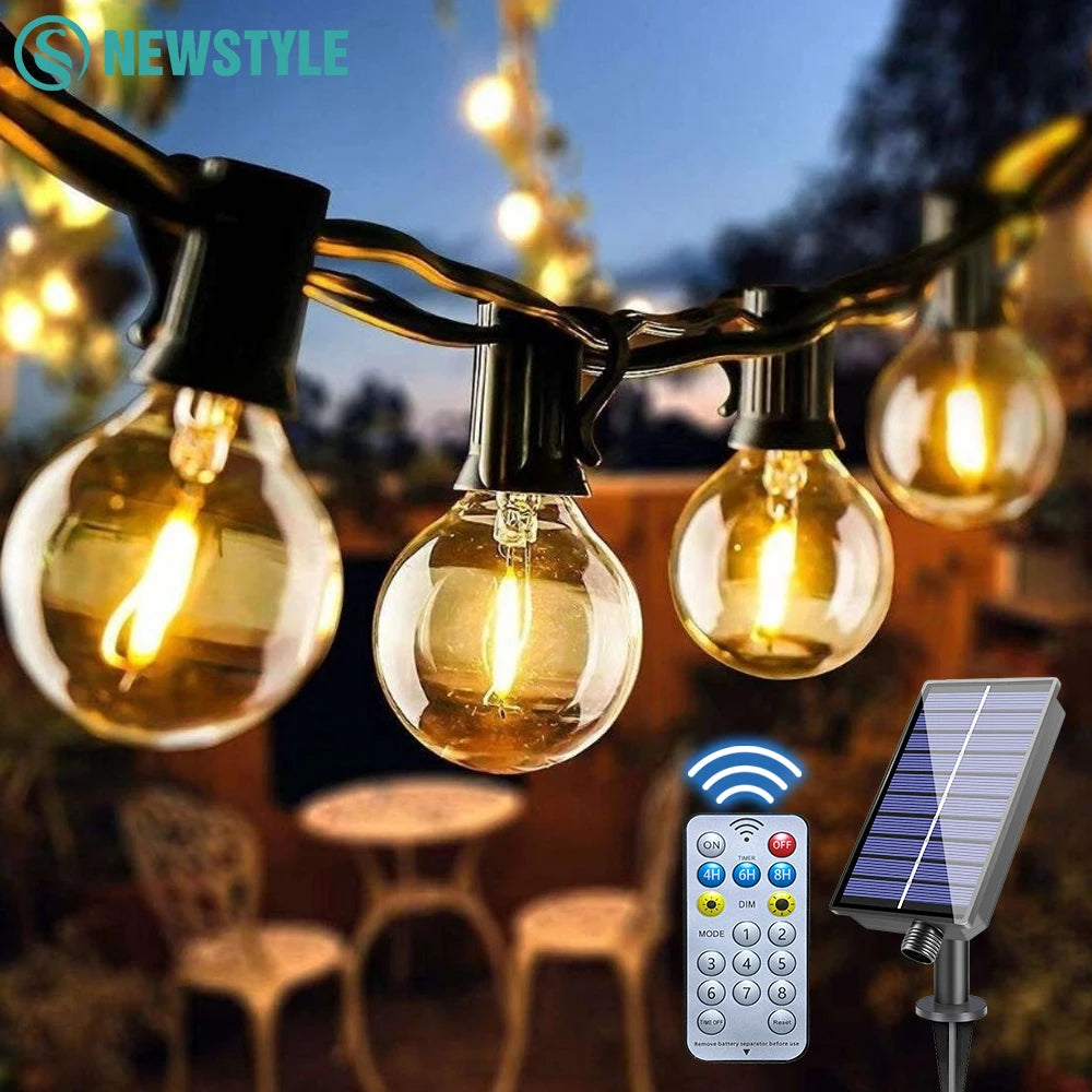 Luces Solares G40 para Patio con Control Remoto Bombillas Irrompibles IP65
