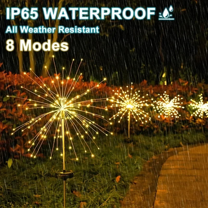 Luces Solares Fuegos Artificiales IP65 8 Modos para Jardín y Navidad