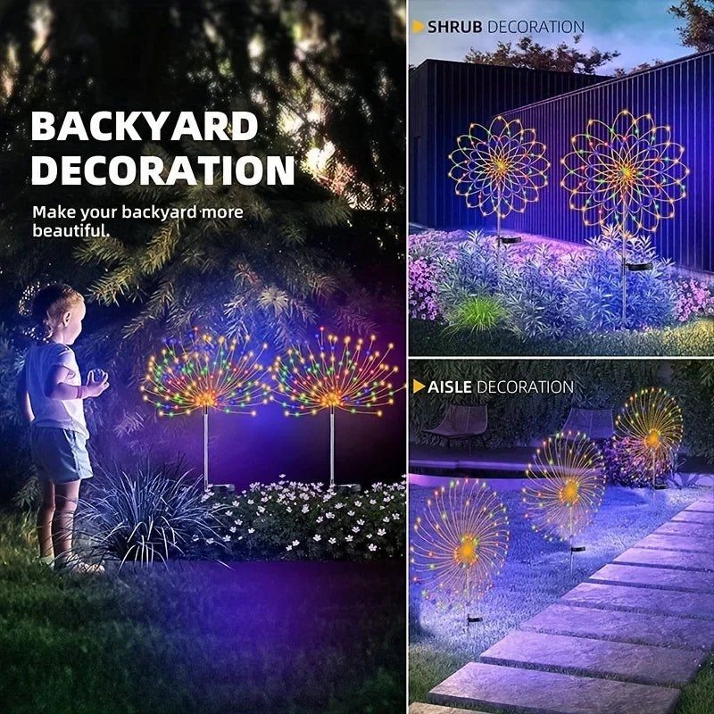 Luces Solares Fuegos Artificiales IP65 8 Modos para Jardín y Navidad