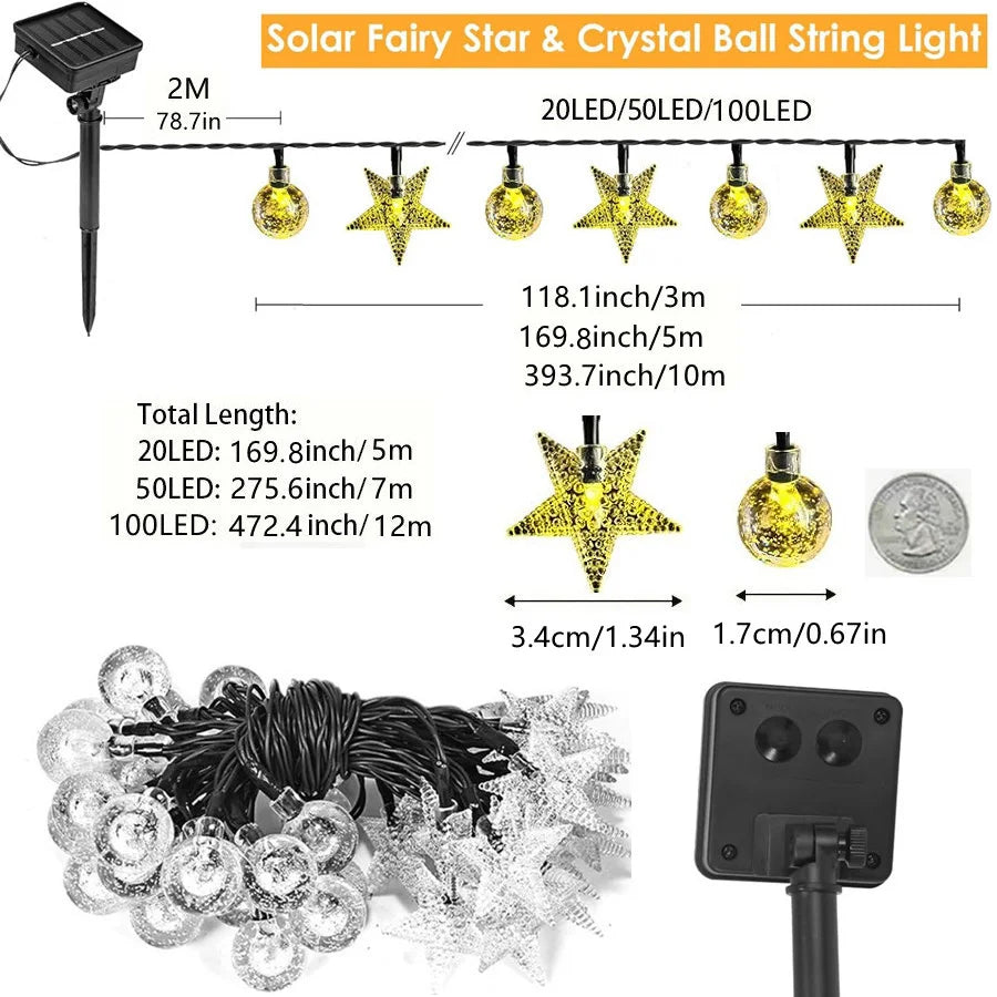 Luces Solares Bolas de Cristal y Estrellas 8 Modos para Halloween y Decoración Navideña