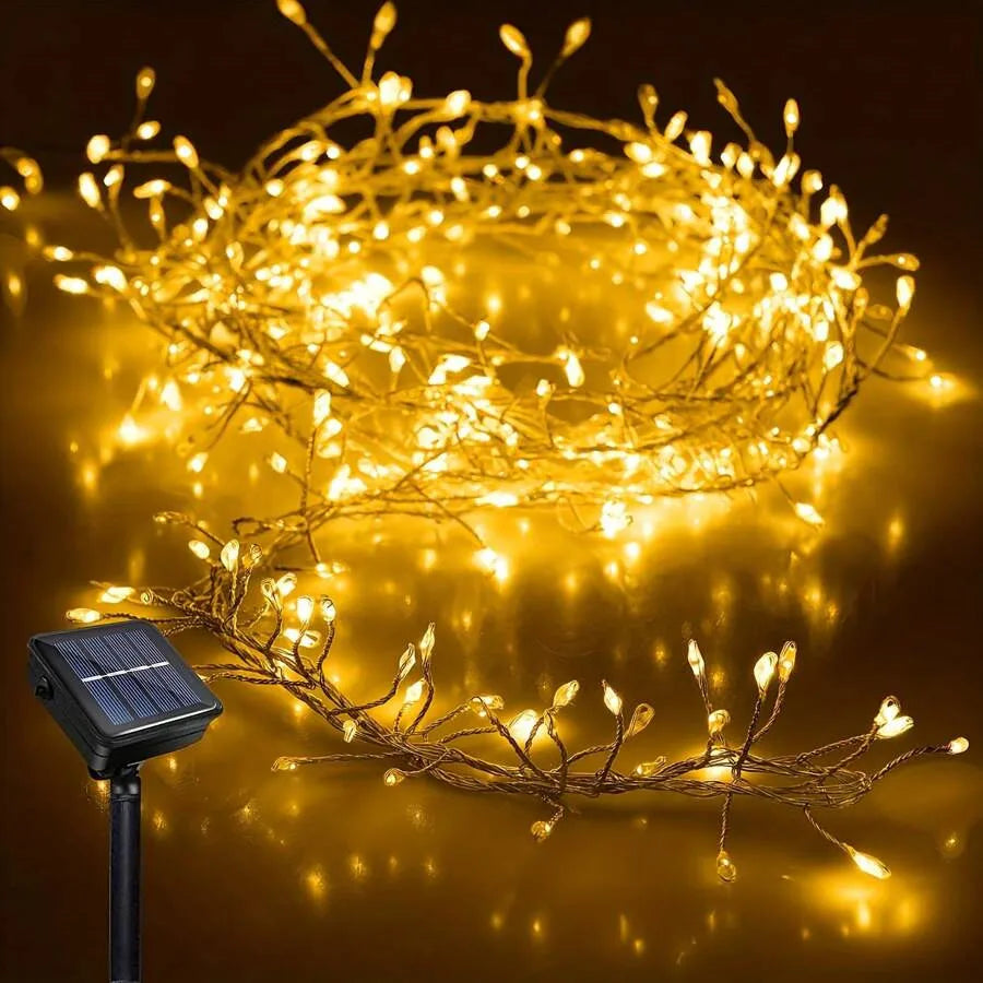 Luces Solares Petardo LED 8 Modos Hilo de Cobre para Bodas Camping y Decoración Navideña