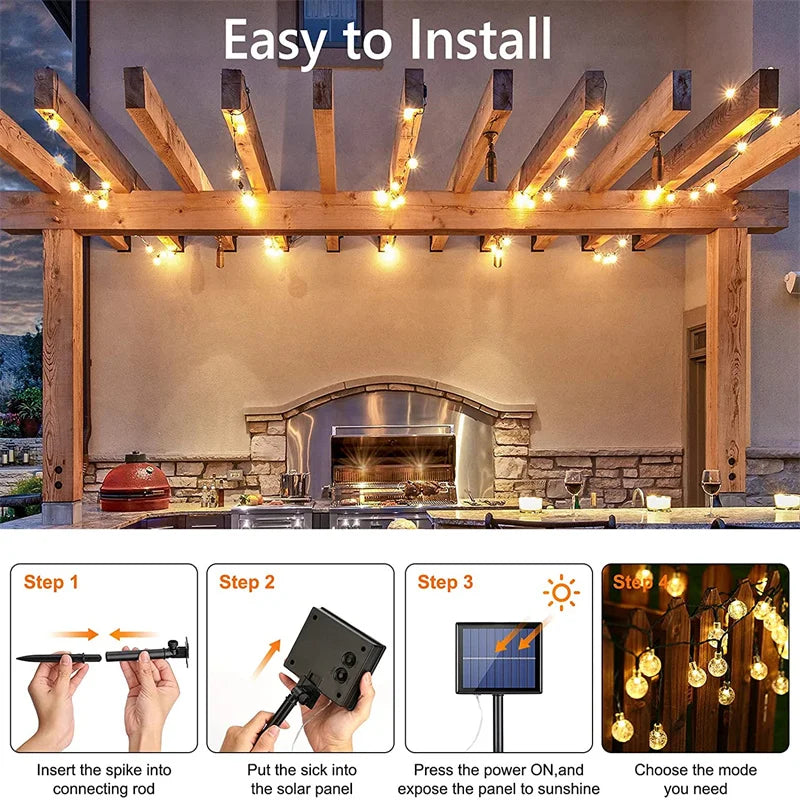 Luces Solares Cuerda IP65 8 Modos Resistente al Agua para Jardín Árbol y Decoración Navideña