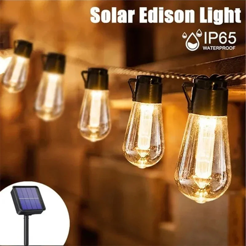 Guirnalda Solar LED Exterior Estilo Edison IP65 Resistente al Agua para Jardín y Fiestas