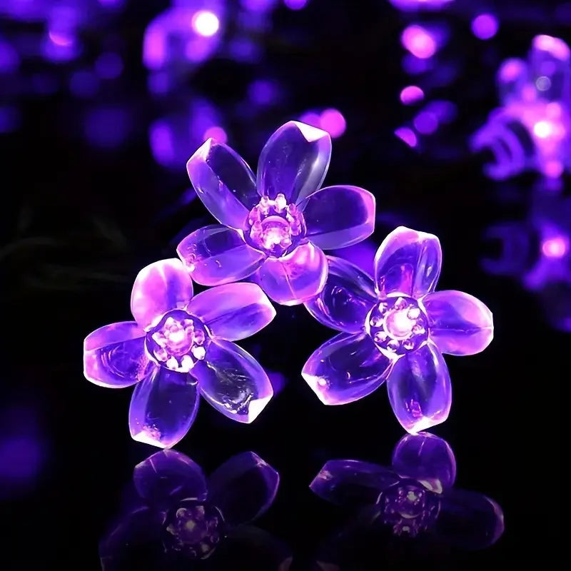 Luces Solares Flor de Cerezo Multicolor Guirnalda Resistente al Agua Decoración Navideña Exterior