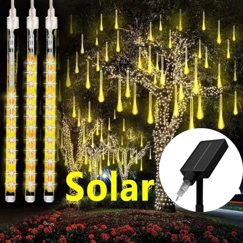Luces Solares Lluvia de Meteoros 30/50cm Resistente al Agua Decoración Navideña Exterior