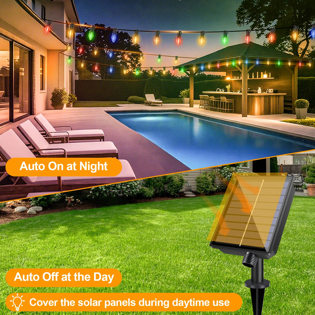 Luces Navideñas Solares C7 Multicolor con Control Remoto 8 Modos IP44