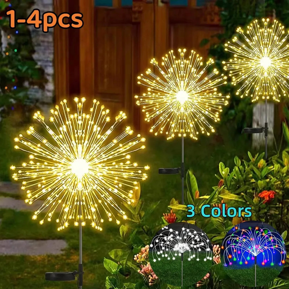 Luces Solares Fuegos Artificiales IP65 8 Modos para Jardín y Navidad