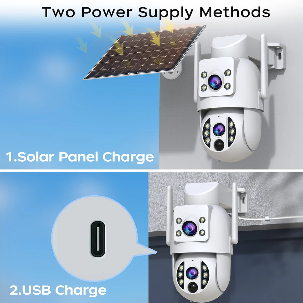 Cámara Solar JOOAN 4K Doble Lente con Detección PIR y Batería