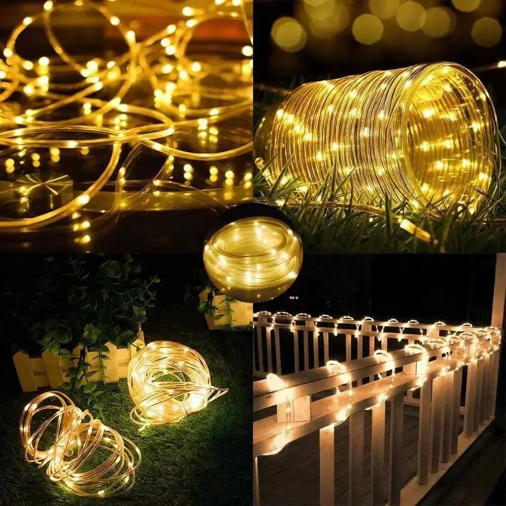 Tubo Solar LED Impermeable para Jardín y Navidad 32m/22m/12m/7m