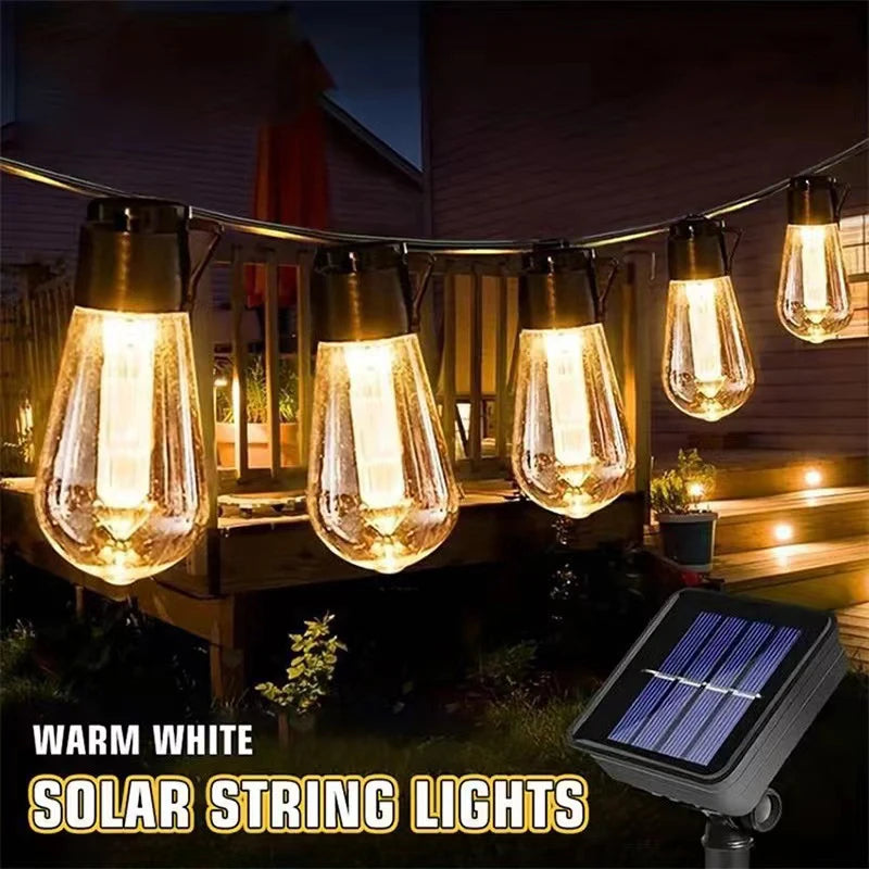Guirnalda Solar LED Exterior Estilo Edison IP65 Resistente al Agua para Jardín y Fiestas