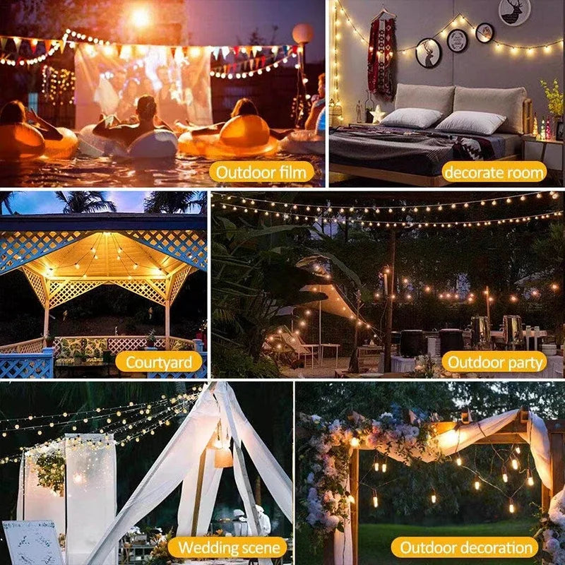 Guirnalda Solar LED Exterior Estilo Edison IP65 Resistente al Agua para Jardín y Fiestas