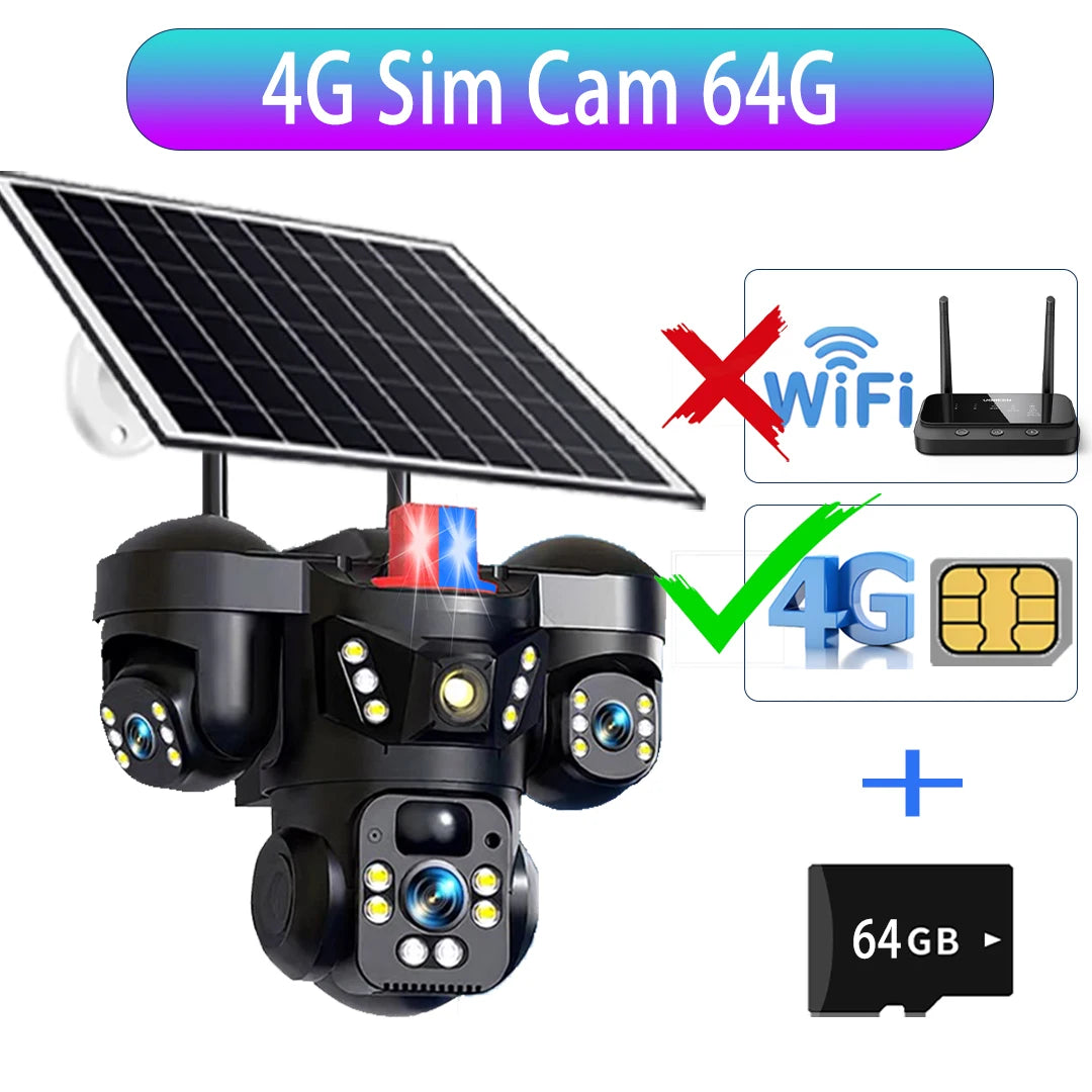 Cámara Solar V380 15MP 4G/WiFi Triple Lente y Triple Pantalla con Zoom 10X