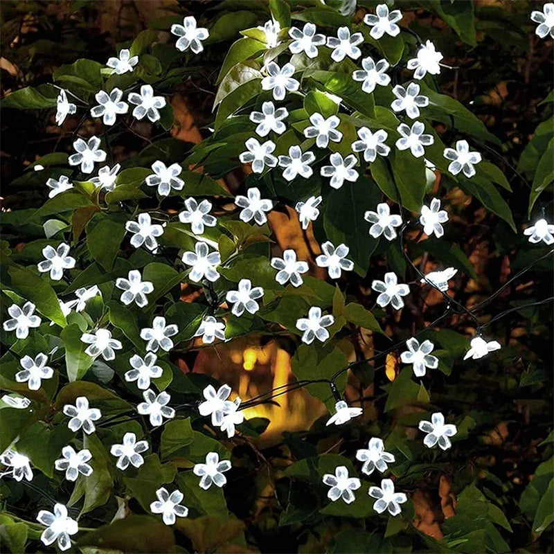 Luces Solares Flor de Cerezo Guirnalda Resistente al Agua Decoración Navideña Exterior