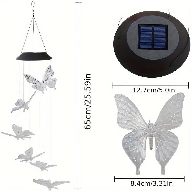 Carillón Solar Mariposa LED Multicolor Resistente al Agua Decoración Jardín y Navidad