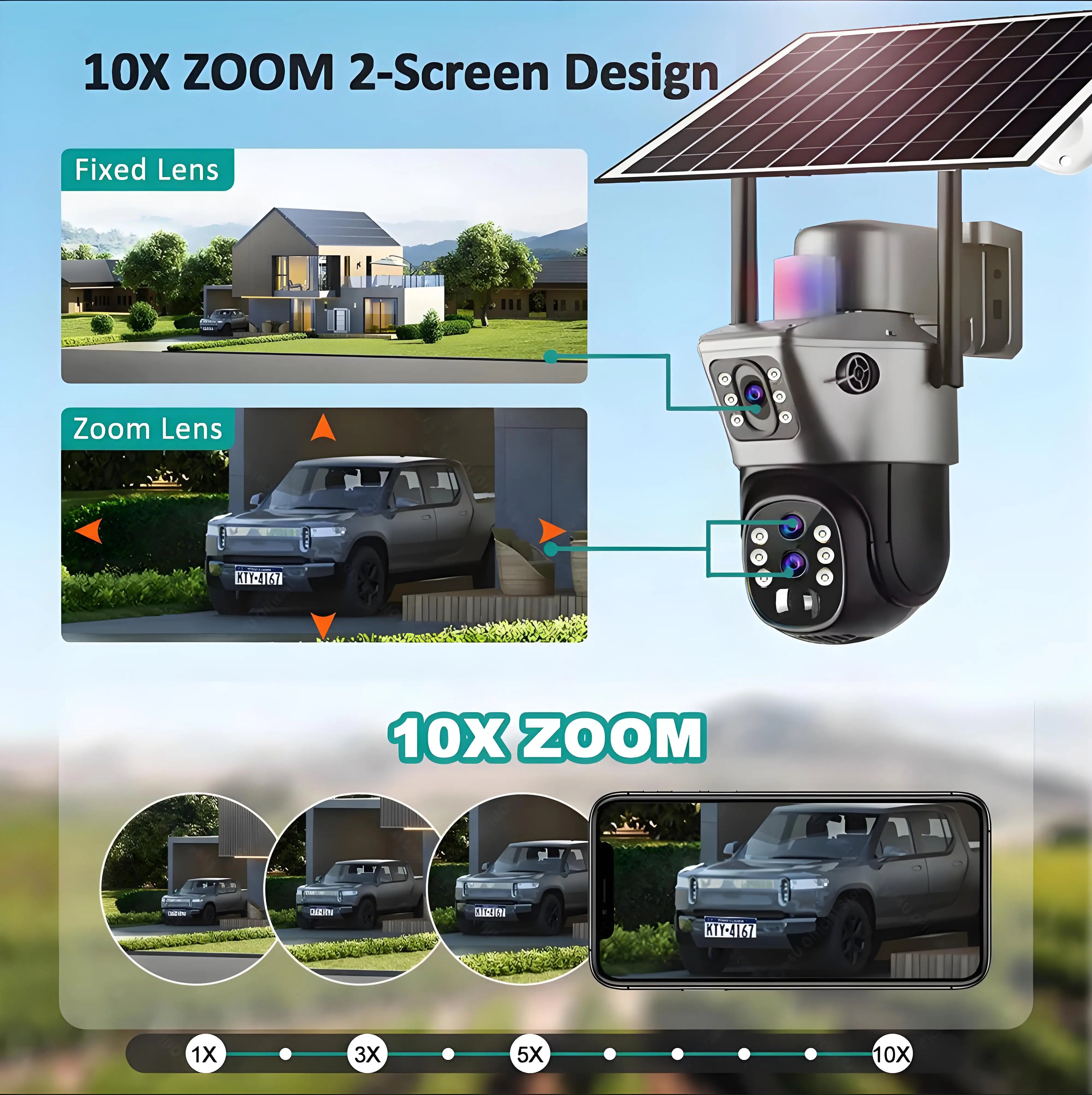 Cámara Solar PTZ 4G SIM 6K 12MP con Zoom 10X y Triple Lente