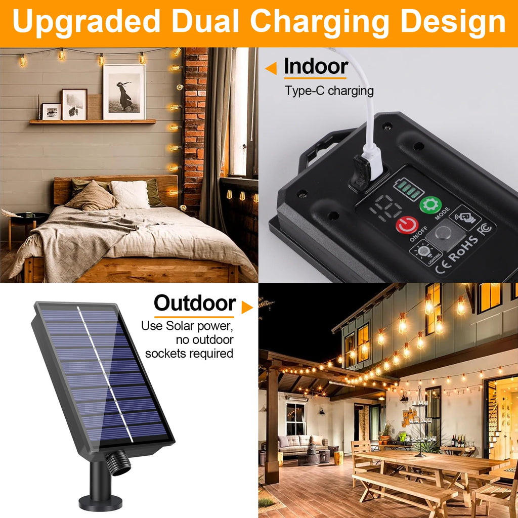 Luces Solares G40 LED para Patio con Control Remoto y 8 Modos