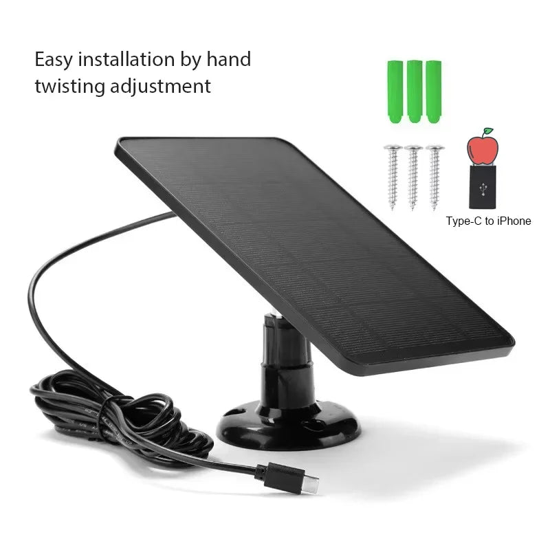Panel Solar 10W 5V con Adaptador Type-C para Cámaras de Seguridad e iPhone
