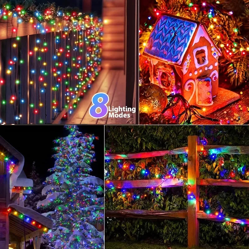 Luces Solares Cuerda 100 LED Resistente al Agua 8 Modos para Jardín Árbol Navidad y Halloween